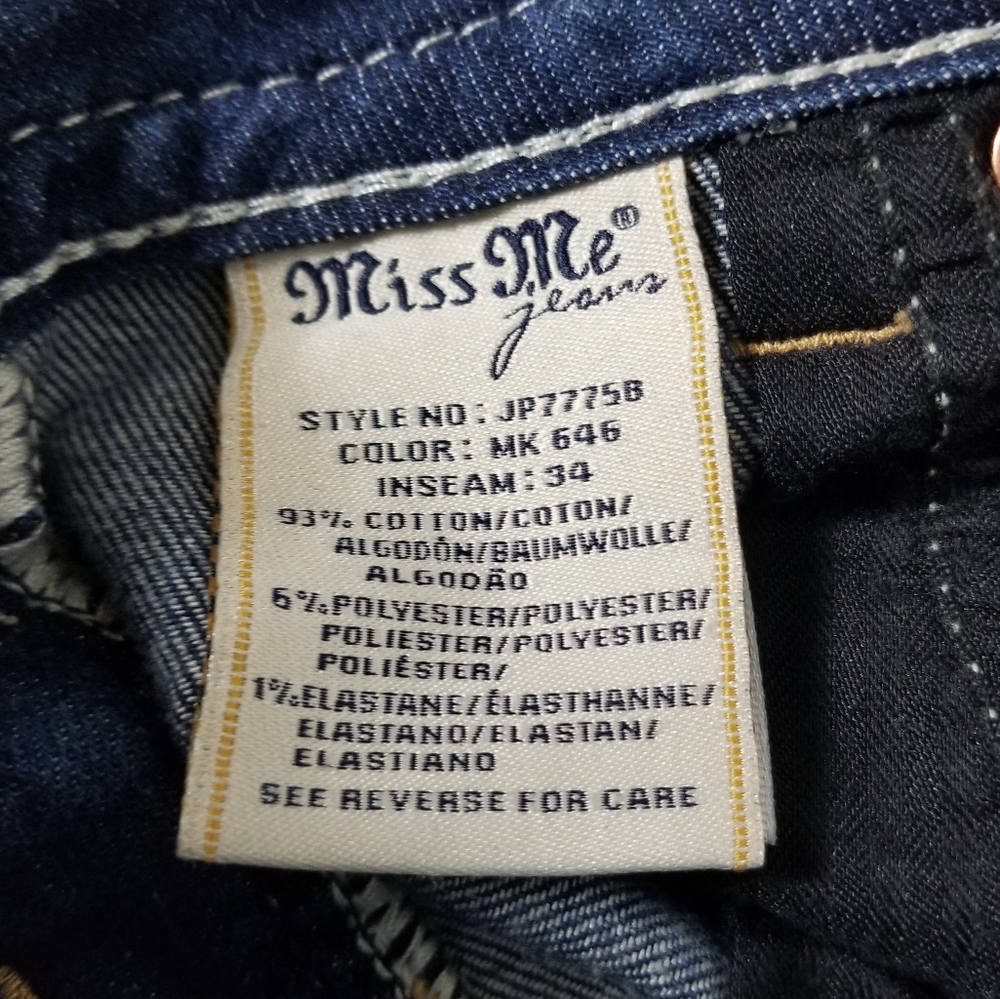 MISS ME Signature Boot Denim Jeans Size 27 Embroidered Rhinestone Bling - Picture 8 of 15